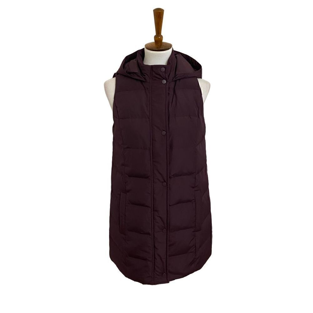 NEW J. Jill Down Quilted Puffer Vest Hooded Plum Purple XS